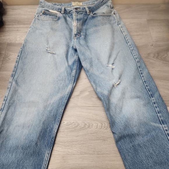 L.L. Bean Other - Vintage LL Bean Light Wash Natural Fit Jeans 33x34 Distressed Denim Straight Leg